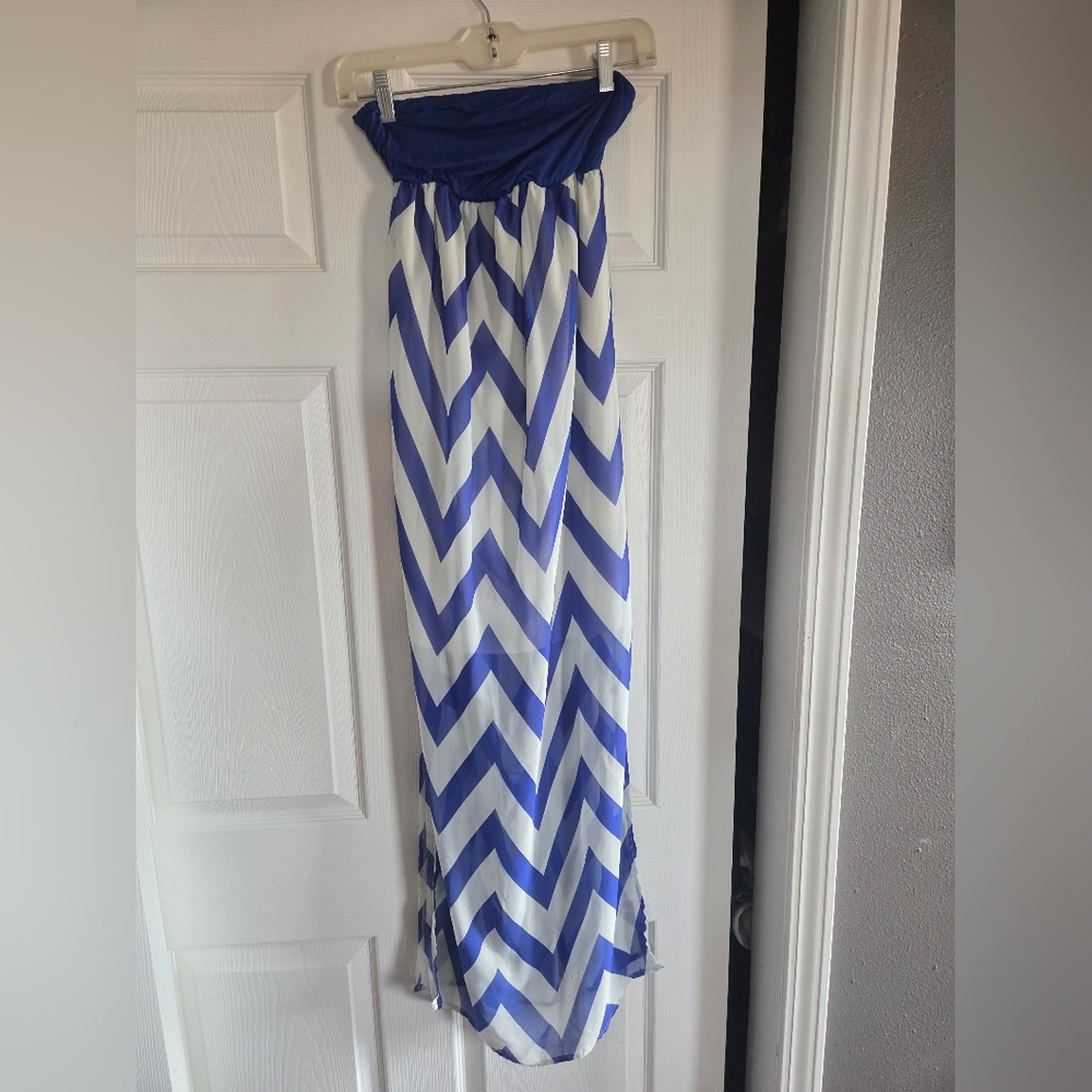 Blue and White Chevron Maxi Dress